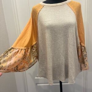 Blu Pepper Fall Waffle Pullover Knit Sweater W/ Flutter sleeves Size S